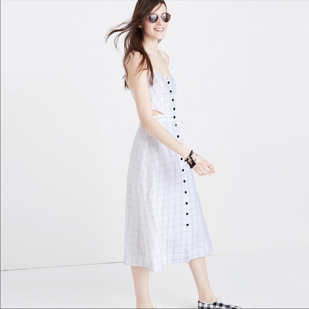 Madewell Windowpane Button Down Cutout Midi Dress